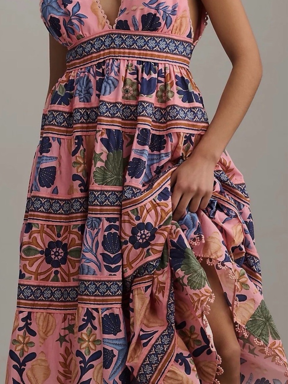 FARM RIO Seashell Tapestry Pink Midi-Dress - Picture 2 of 7